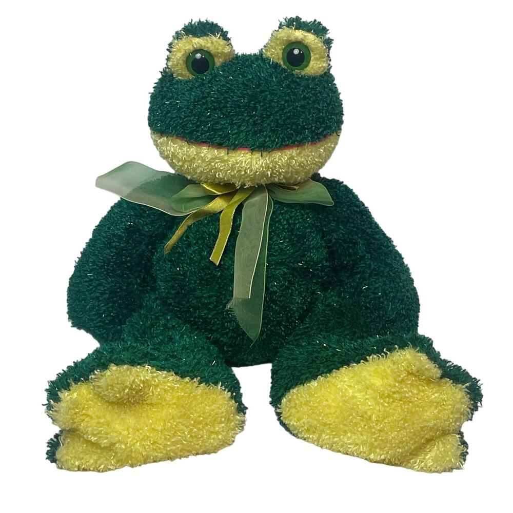 Kellytoy Frog 10" Sitting Green‎ Yellow Ribbon Bowtie